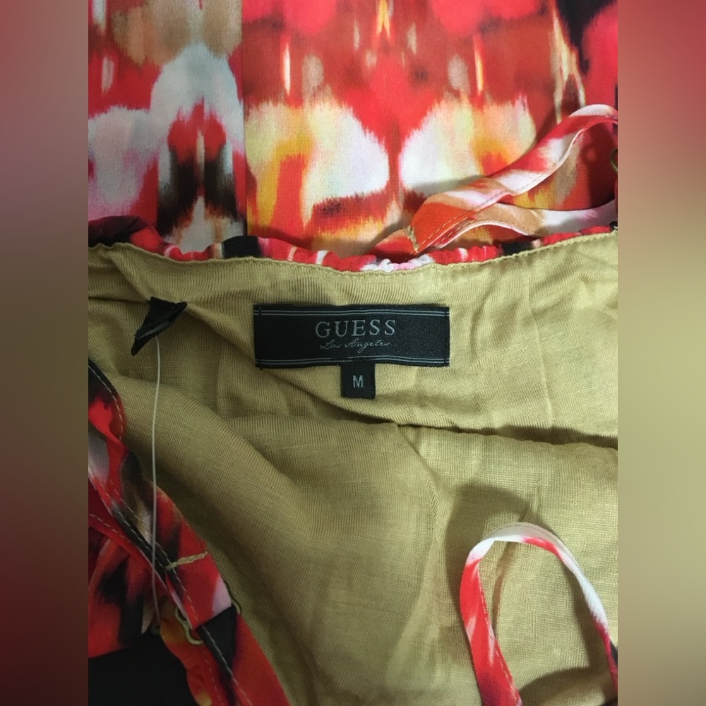 🆕GUESS - M - NWT - RED MULTI CHIFFON HIGH-LO / MAXI DRESS - Picture 14 of 16